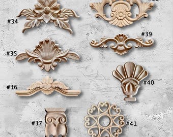 1 Piece Unpainted Wood Carved Applique Onlay, Home Wall Embellishments, Furniture Carving Art Decor, Wood Decals,Corner flower MT26-4