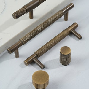 Minimalist solid brass Antiqued bronze knurled handle drawer wardrobe door handle cabinet handle Drawer Handles Brass Handle Knob Hardware 画像 8