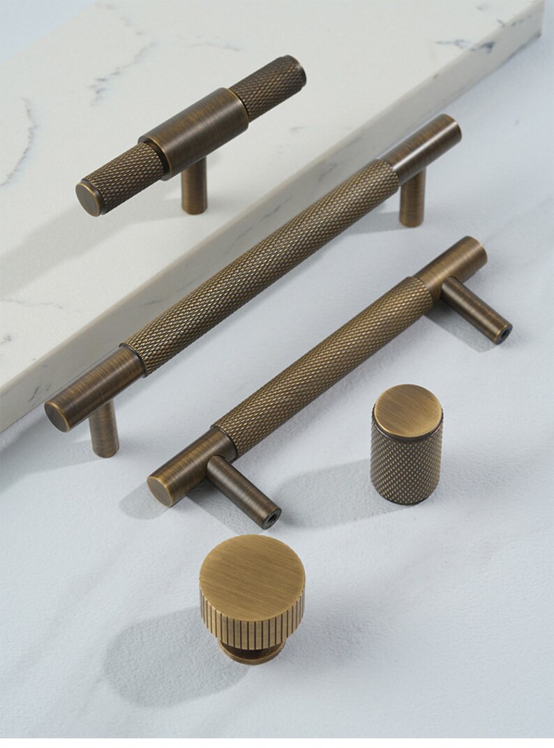 Minimalist solid brass Antiqued bronze knurled handle drawer wardrobe door handle cabinet handle Drawer Handles Brass Handle Knob Hardware image 8