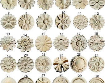 1 Piece Round Rosettes Applique Onlay, Unpainted Wood Carved Applique Onlay, Furniture Carving Supplies, MT2