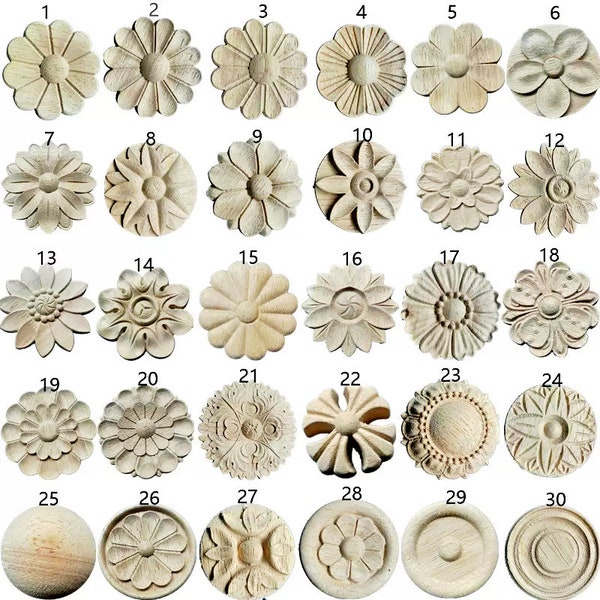 1 Piece Round Rosettes Applique Onlay, Unpainted Wood Carved Applique Onlay, Furniture Carving Supplies, MT2