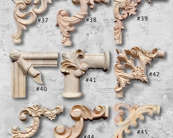 1 Piece Unpainted Wood Carved Corner Applique Onlay,Home Wall Corners Embellishments,Furniture Carving Art Decor,Decals,Corner flower MT37-4