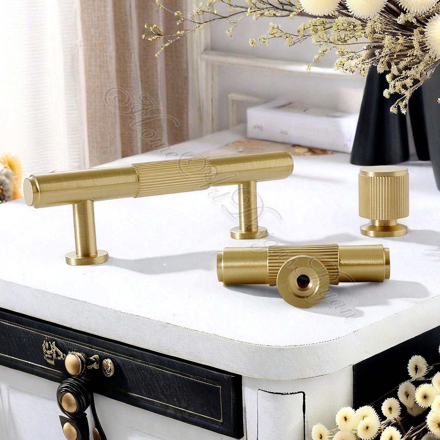 Solid Brass Pull Handles Knobs Kitchen Cabinet Cupboard Handles Modern ...