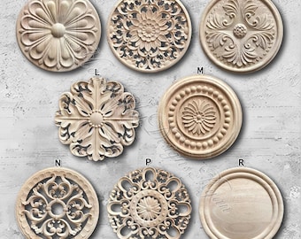 1 Piece Round Rosettes Applique Onlay, Unpainted Wood Carved Applique Onlay, Furniture Carving Supplies, MT46-1