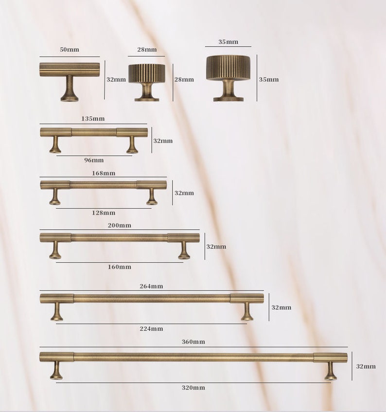 Laiton massif minimaliste, bronze vieilli, poignée moletée de tiroir, poignée de porte de garde-robe, poignée d'armoire, poignées de tiroir, poignée en laiton, quincaillerie image 7