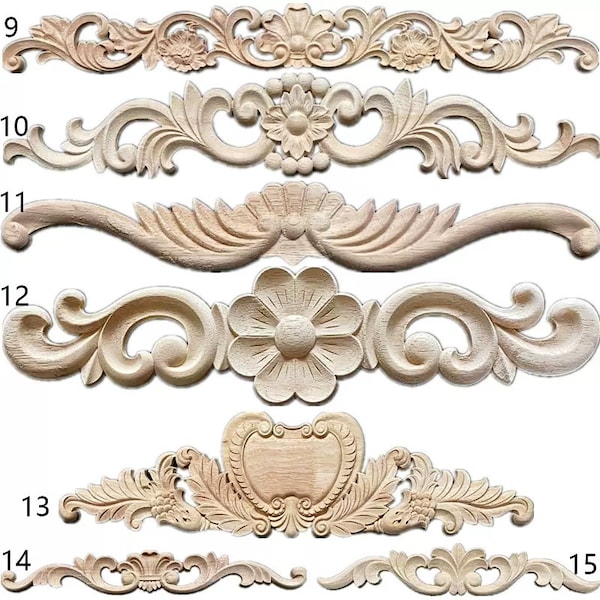 1 Piece Unpainted Wood Carved Applique Onlay, Home Wall Embellishments, Furniture Carving Art Decor, MT24-1