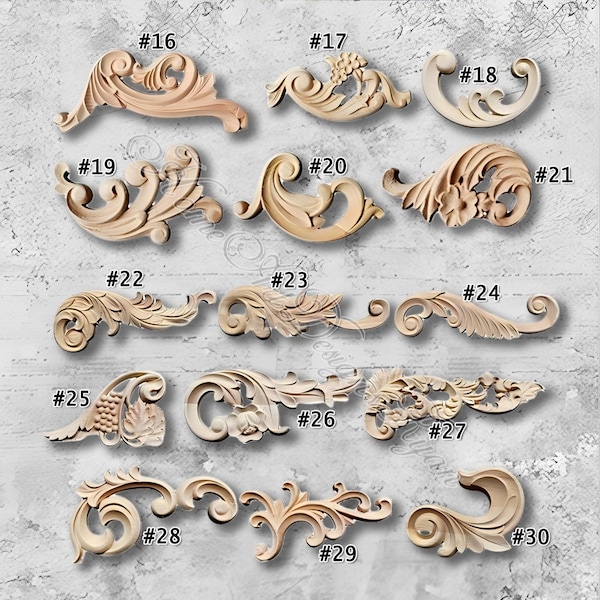 Apliques de madera tallada sin pintar, suministros para tallado de muebles, calcomanías, flores de esquina, calcomanías para muebles, apliques, calcomanías de madera para pared M35-1