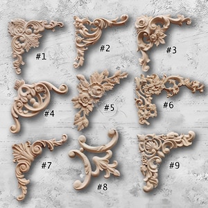 1 Piece Unpainted Wood Carved Corner Applique Onlay, Home Wall Corners Embellishments, Furniture Carving Art Decor,Decals,Corner flower MT38