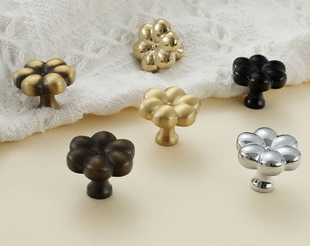 Brass plum blossom knobs closet door pulls Furniture Cabinet shiny gold pull Single hole shiny siver knob Furniture drawer knobs Handles