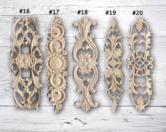 Unpainted Wood Flower Carved Applique Onlay,Furniture Carving Supplies,Corner flowers,Furniture Decals,Applique Onlay,Wall wood decals M14-3