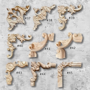 1 Piece Unpainted Wood Carved Corner Applique Onlay,Home Wall Corners Embellishments,Furniture Carving Art Decor,Decals,Corner flower MT38-4