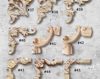 1 Piece Unpainted Wood Carved Corner Applique Onlay,Home Wall Corners Embellishments,Furniture Carving Art Decor,Decals,Corner flower MT38-4