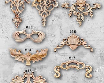 1 Piece Rosettes Applique Onlay, Unpainted Wood Carved Applique Onlay, Furniture Carving Supplies, MT18-1