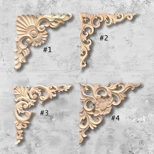 1 Stück unbemalte Holz geschnitzte Ecke Applikation Onlay, Haus Wand Ecken Verzierungen, Möbel Schnitzerei Kunst Dekor, MT43
