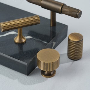 Minimalist solid brass Antiqued bronze knurled handle drawer wardrobe door handle cabinet handle Drawer Handles Brass Handle Knob Hardware image 9