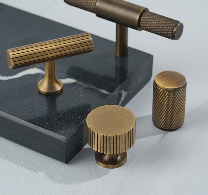 Minimalist solid brass Antiqued bronze knurled handle drawer wardrobe door handle cabinet handle Drawer Handles Brass Handle Knob Hardware 画像 9