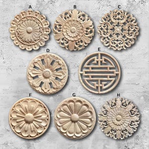 1 Piece Round Rosettes Applique Onlay, Unpainted Wood Carved Applique Onlay, Furniture Carving Supplies, MT46