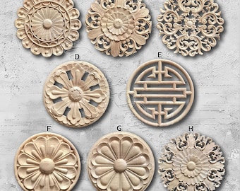 Aplique de rosetas redondas, 1 pieza, aplique de madera tallada sin pintar, suministros para tallado de muebles, MT46