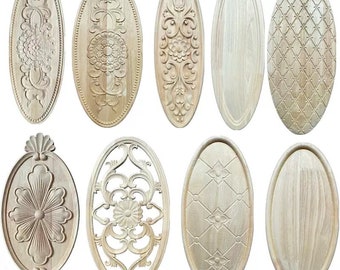 1 Piece Oval  Rosettes Applique Onlay, Unpainted Wood Carved Applique Onlay, Furniture Carving Supplies, MT12-1