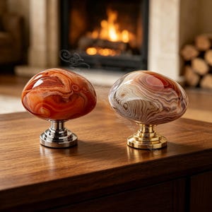 Natural Banded Agate Egg Cabinet Knob, Gemstone Drawer Pull, Luxury Stone Dresser Knob, Unique Home Hardware Decor, Decorative Stone Knobs