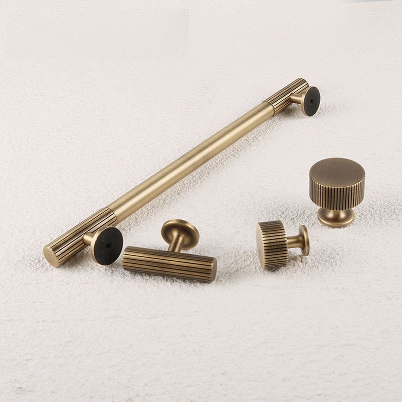 Minimalist solid brass Antiqued bronze knurled handle drawer wardrobe door handle cabinet handle Drawer Handles Brass Handle Knob Hardware image 10