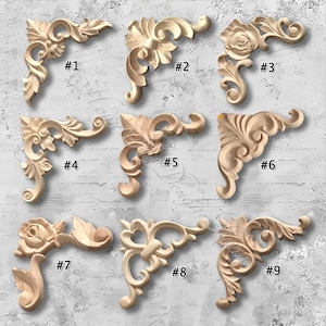 1 Piece Unpainted Wood Carved Corner Applique Onlay, Home Wall Corners Embellishments, Furniture Carving Art Decor, MT41