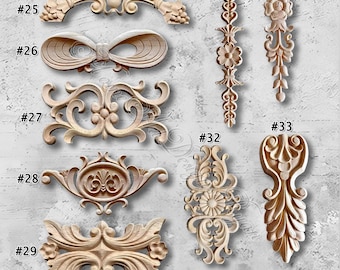 1 Piece Unpainted Wood Carved Applique Onlay, Home Wall Embellishments, Furniture Carving Art Decor, Wood Decals, Corner flower MT26-3