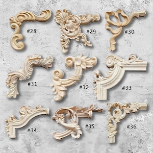 1 Piece Unpainted Wood Carved Corner Applique Onlay,Home Wall Corners Embellishments,Furniture Carving Art Decor,decals,Corner flowers M38-3