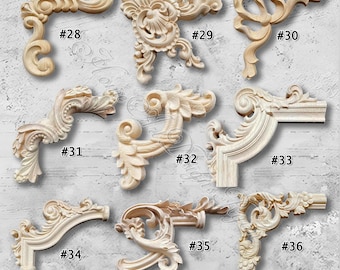 1 Piece Unpainted Wood Carved Corner Applique Onlay,Home Wall Corners Embellishments,Furniture Carving Art Decor,decals,Corner flowers M38-3