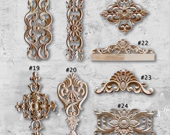 1 Piece Unpainted Wood Carved Applique Onlay, Home Wall Embellishments, Furniture Carving Art Decor, Wood Decals, Corner flower MT26-2