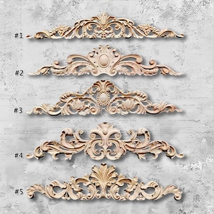 Unpainted Wood Carved Onlay, Decorative Wood Carved Appliques – Cabinet & Wall Wood Ornates, Carved Accent Pieces,Furniture Decals MT30