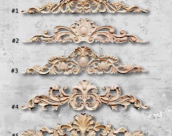 Applique in legno intagliato non verniciato, forniture per