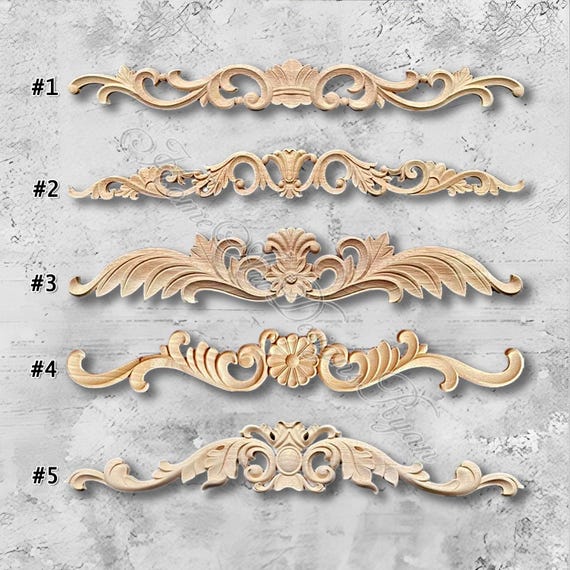 1 Piece Unpainted Wood Carved Applique Onlay, Home Wall Embellishments, Furniture Carving Art Decor, Wood Decals, Corner flower MT24