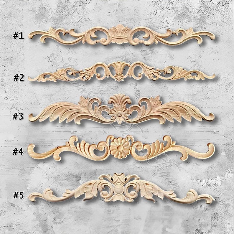 Aplique de madera tallada sin pintar, adorno de pared para el hogar, decoración artística para tallado de muebles, calcomanías de madera, flor de esquina MT24 imagen 1