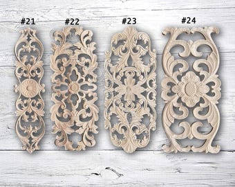 Unpainted Wood Flower Carved Applique Onlay,Furniture Carving Supplies,Corner flowers,Furniture Decals,Applique Onlay,Wall wood decals M14-4