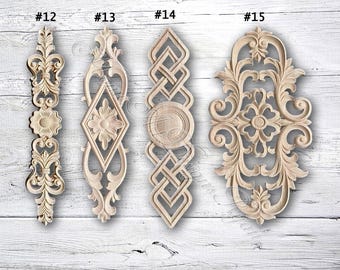 Unpainted Wood Flower Carved Applique Onlay,Furniture Carving Supplies,Corner flowers,Furniture Decals,Applique Onlay,Wall wood decals M14-2