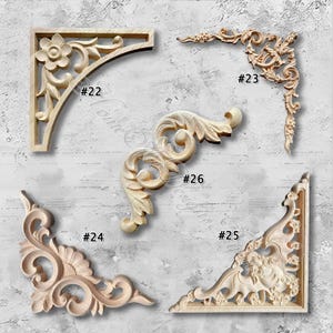 1 Piece Unpainted Wood Carved Corner Applique Onlay,Home Wall Corners Embellishments,Furniture Carving Art Decor,decals,Corner flowers M36-2