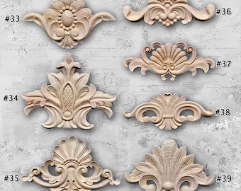 1 Piece Rosettes Applique Onlay, Unpainted Wood Carved Applique Onlay, Furniture Carving Supplies, MT16