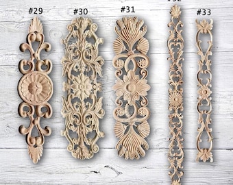Unpainted Wood Flower Carved Applique Onlay,Furniture Carving Supplies,Corner flowers,Furniture Decals,Applique Onlay,Wall wood decals M14-6