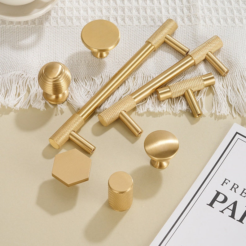 Knurled cabinet Handles Solid Brass,Satin Brass Door Handles ,Knurled Wardrobe Handles, Knurled Door Handles,dresser drawer knobs Pulls image 5