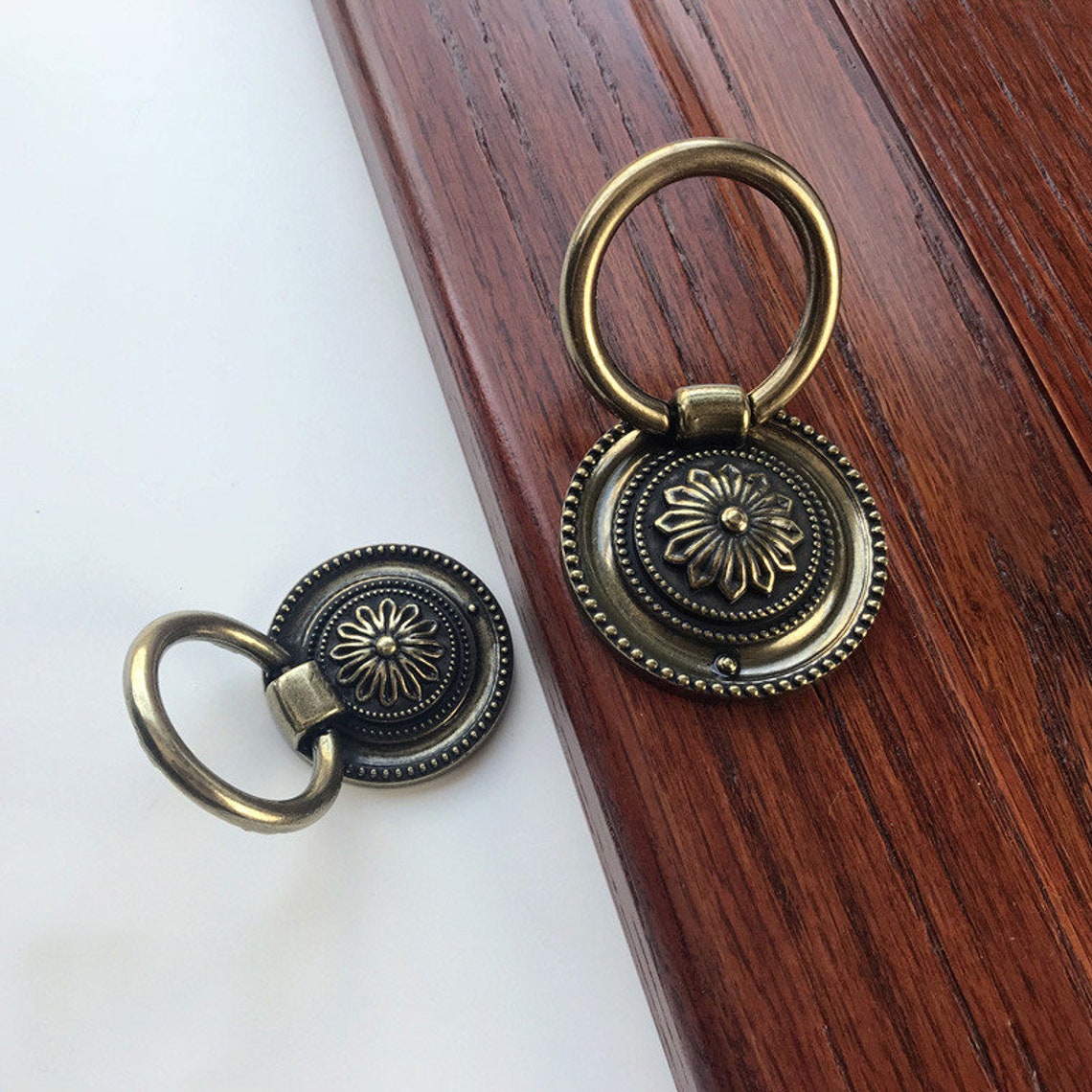 Antique Bronze Round Drop Pull Ring Dresser Knobs Pulls Drawer Etsy
