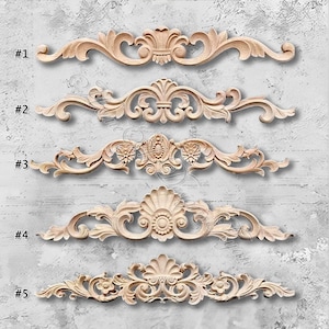 Unpainted Wood Carved Onlay, Decorative Wood Carved Appliques – Cabinet & Wall Wood Ornates, Carved Accent Pieces,Furniture Decals MT29