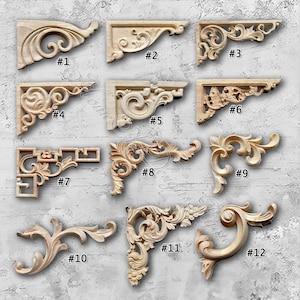 1 Piece Unpainted Wood Carved Corner Applique Onlay, Home Wall Corners Embellishments,Furniture Carving Art Decor,Decals,Corner flowers MT36