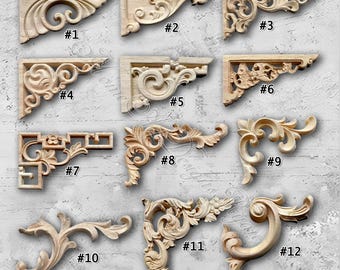 1 Piece Unpainted Wood Carved Corner Applique Onlay, Home Wall Corners Embellishments,Furniture Carving Art Decor,Decals,Corner flowers MT36