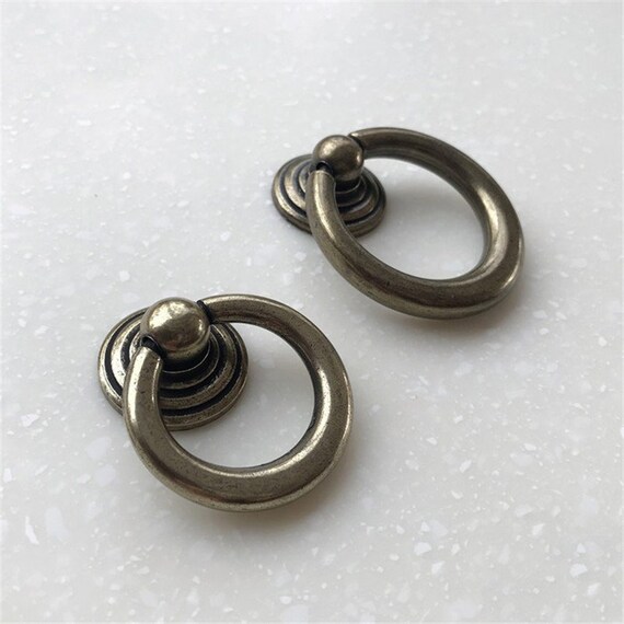 Antique Bronze Round Drop Pull Ring Dresser Knobs Pulls Drawer Etsy