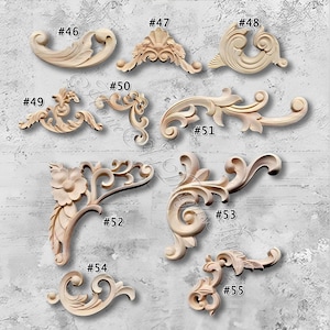 1 Piece Unpainted Wood Carved Corner Applique Onlay,Home Wall Corners Embellishments,Furniture Carving Art Decor,Decals,Corner flower MT35-3
