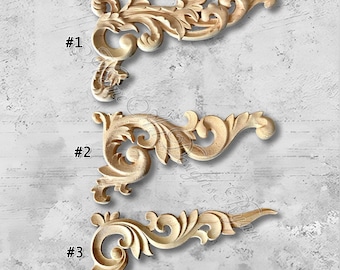 1 Piece Unpainted Wood Carved Corner Applique Onlay, Home Wall Corners Embellishments,Furniture Carving Art Decor,decals,Corner flowers MT31