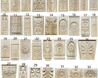 1 Piece Rectangle Rosettes Applique Onlay, Unpainted Wood Carved Applique Onlay, Furniture Carving Supplies, MT9