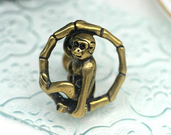 Vintage massivem Messing Affe Knöpfe Messing Schublade Knäufe Schrank Griffe Kommode Knäufe Einzigartige DIY Messing Tier zieht Küchenschrank Hardware