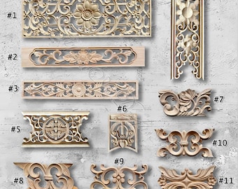 1 Piece Unpainted Wood Carved Applique Onlay, Home Wall Embellishments, Furniture Carving Art Decor, Wood Decals,Corner flower MT28